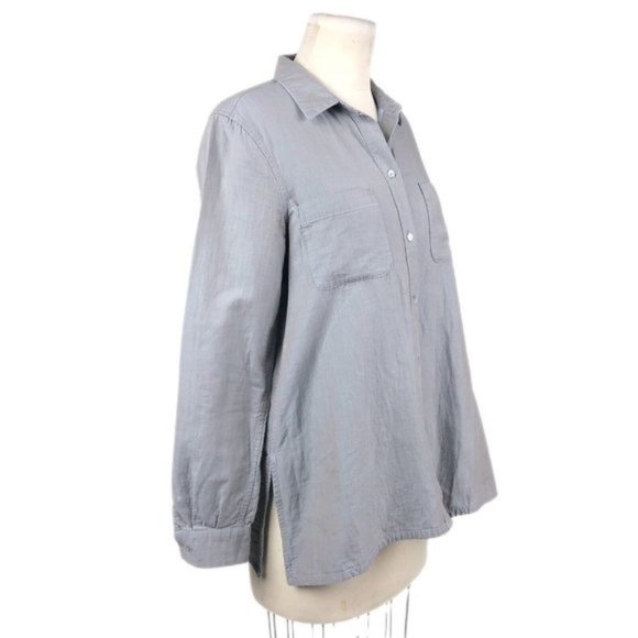 Elemente Clemente Gray Cotton Silk Button Up Long Sleeve Tunic Blouse Size Small - Picture 3 of 7